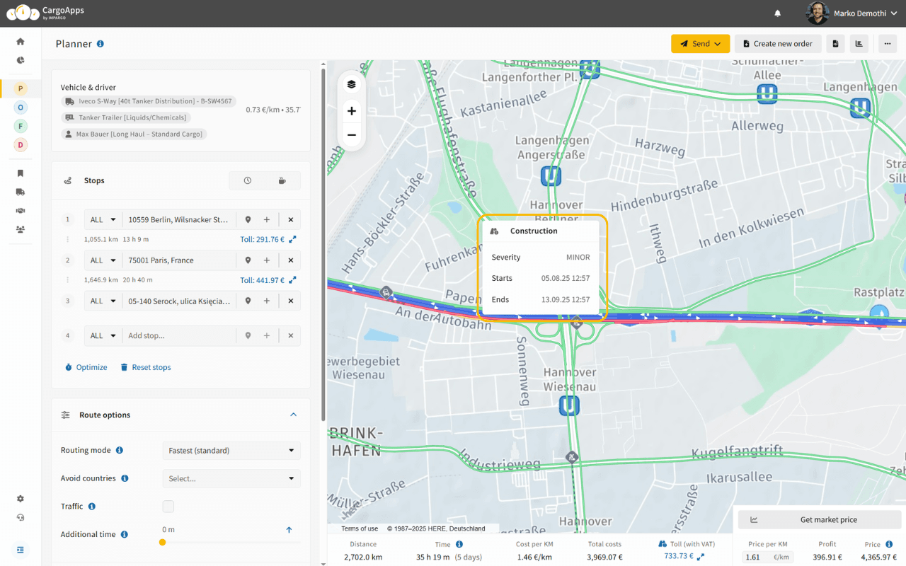 Ruch na żywo w planerze tras ciężarówek wspierający śledzenie