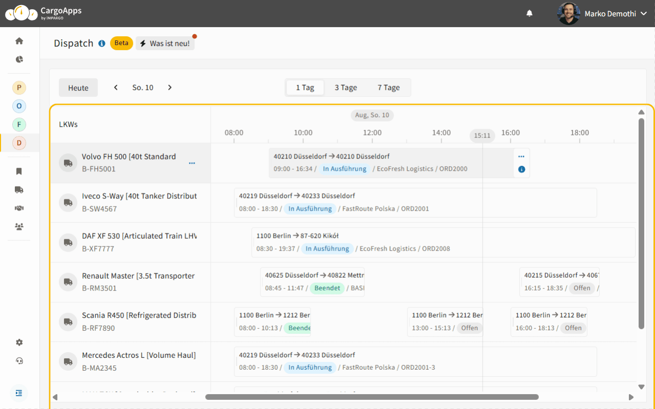 Dispoplan Überblick — Zeitachse und Ressourcen