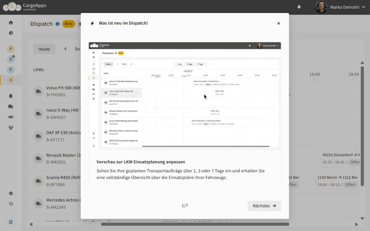 Zeitachsenansicht 1/3/7 Tage für die Disposition