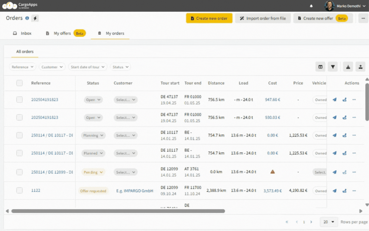 AI-powered logistics order management in IMPARGO