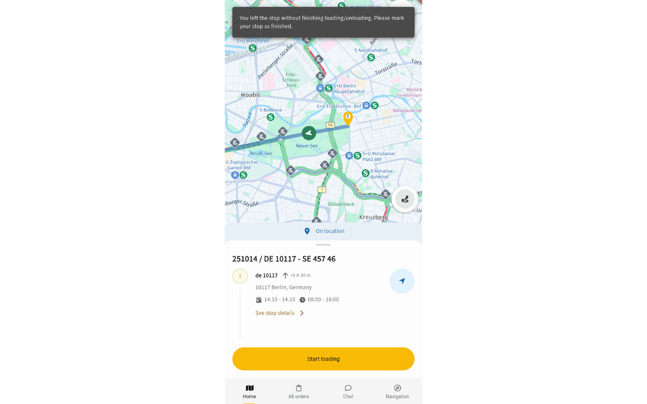Geofence Status Updates Reminders in IMPARGO DriverApp