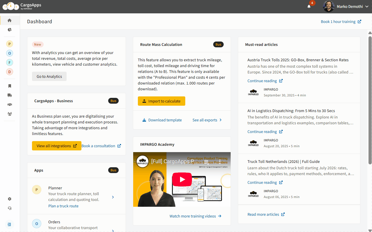 Automations and alerts settings in IMPARGO TMS