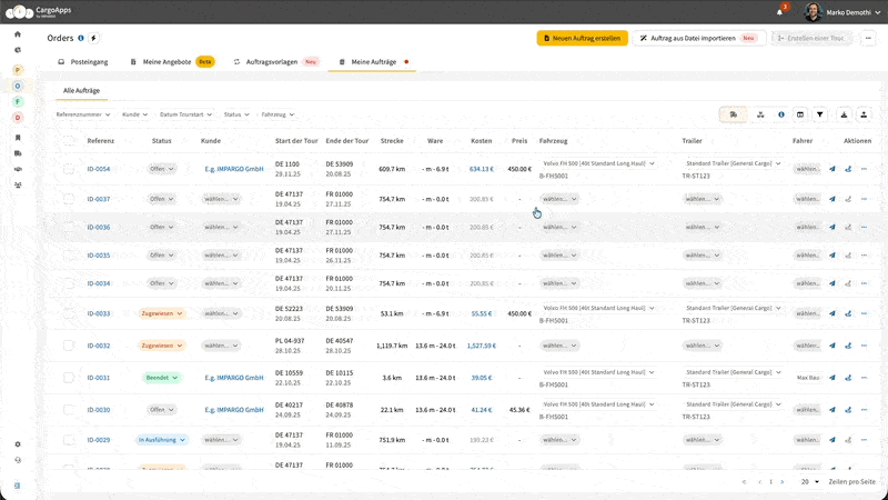 Aufträge über Swap-Punkte aufteilen und Anhänger in IMPARGO TMS einfach austauschen