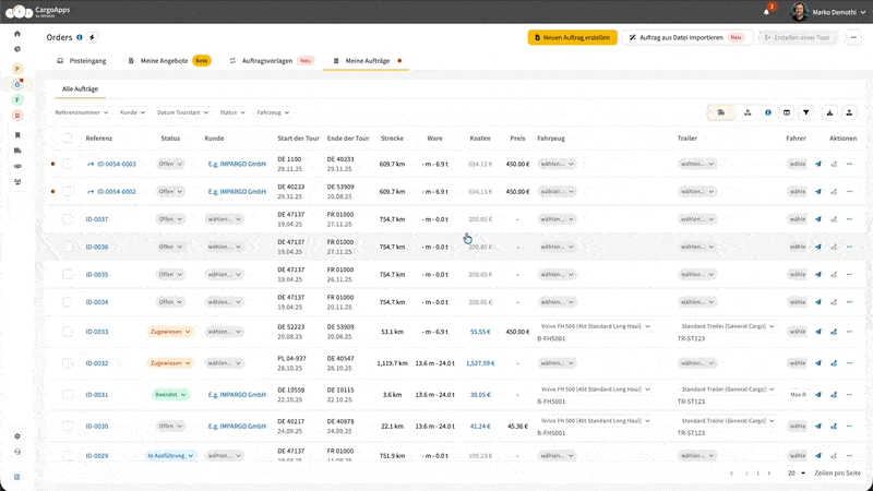 Aufgeteilte Aufträge in den Auftragsdetails in der Versandansicht in IMPARGO OMS für Logistik anzeigen