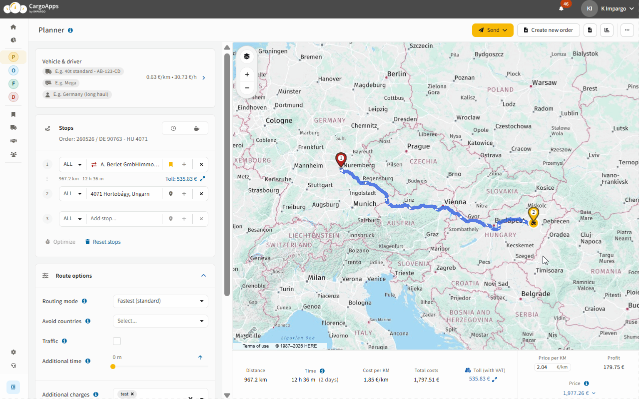 Animated demo: switching the price currency in the Planner Module footer with the euro equivalent shown below