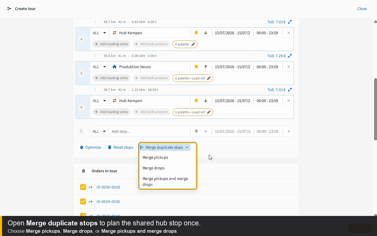 Merge the duplicate hub stop when creating the tour