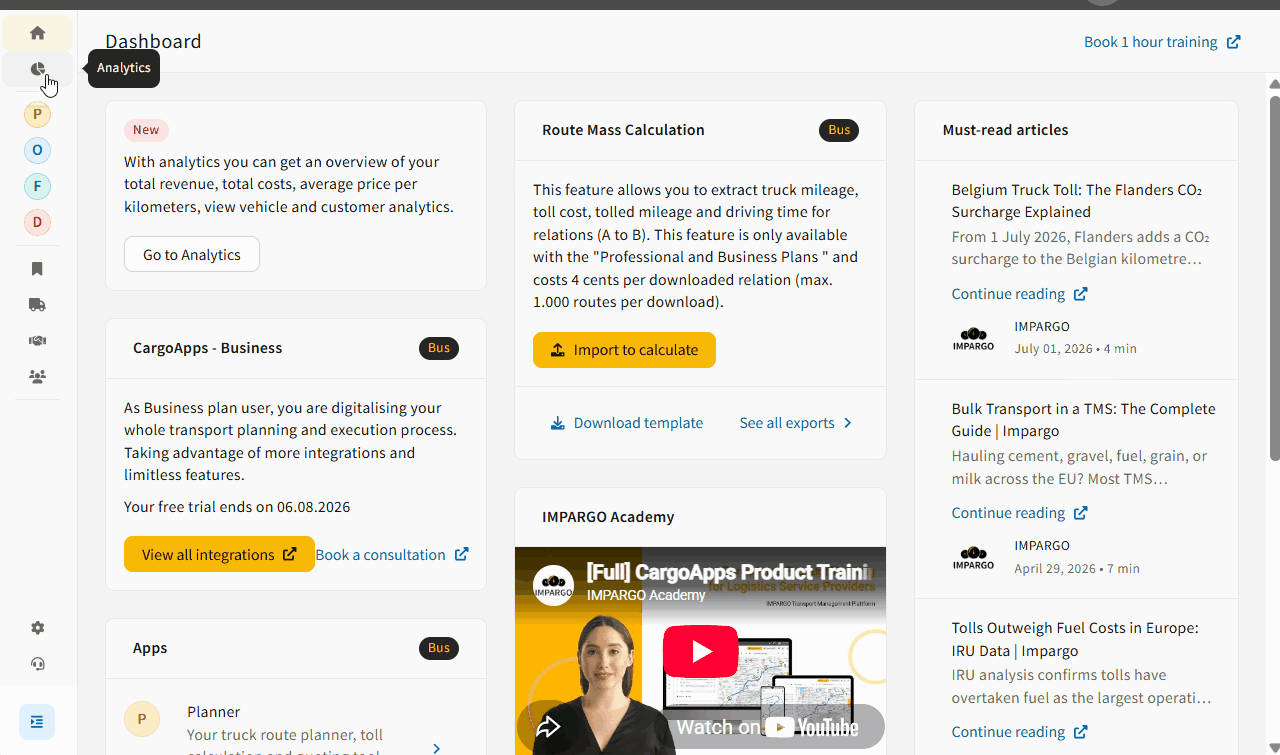 Opening the Analytics module from the dashboard using the Go to Analytics card