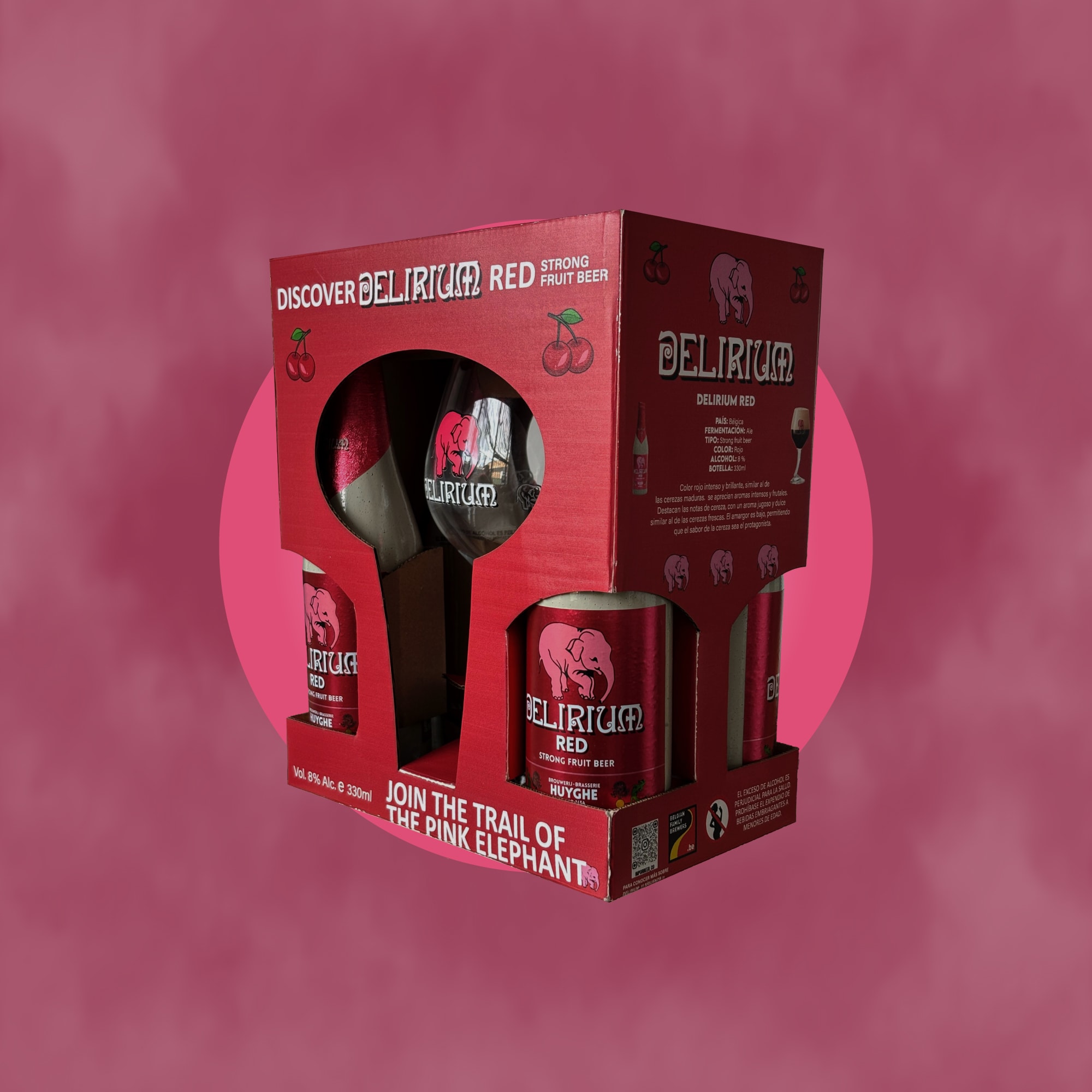 Combo Cerveza Delirium Red 4 cervezas 330ml + copa