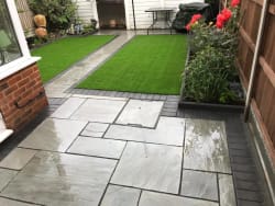 Silver Grey Sandstone With Charcoal Edge & Artificial Lawn