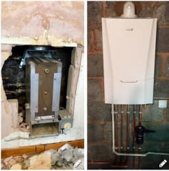 Removal of old back boiler & replaced with super efficient ideal vogue max combi (12 year warranty)