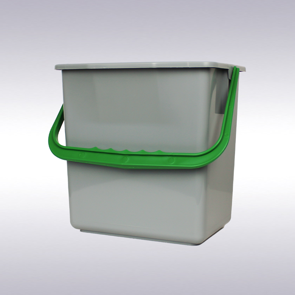 (L) Emmer 6 liter grijs met groen handvat -N-