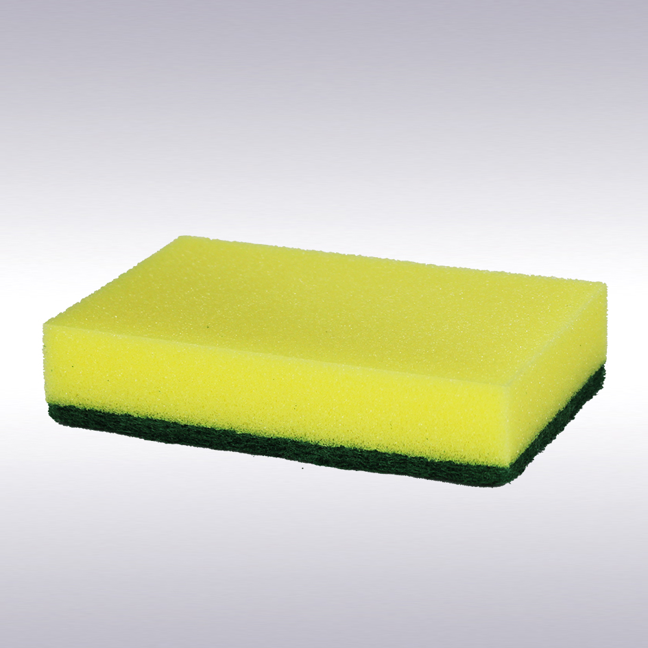 Gele schuurspons met groene pad - vpe 10