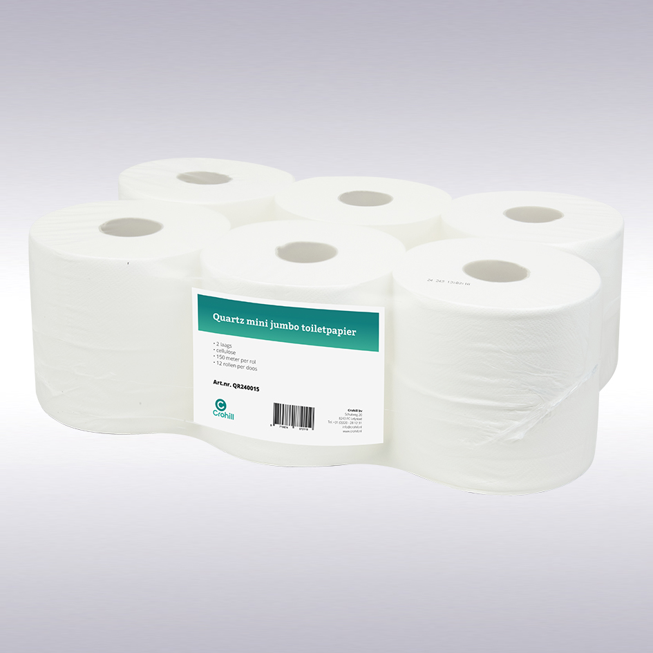 Quartz mini jumbo toiletpapier, 2 laags, cellulose, 150 meter, 12 rol