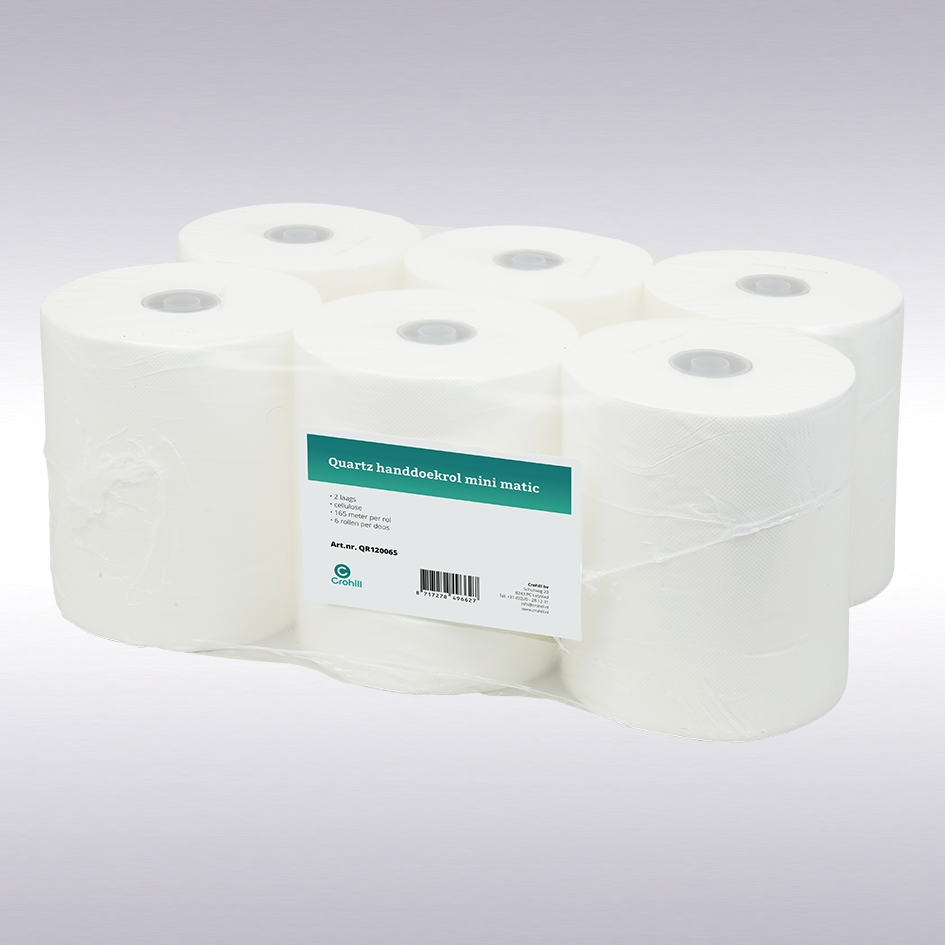 Quartz handdoekrol, 2 laags, cellulose, 165 meter, 6 rol