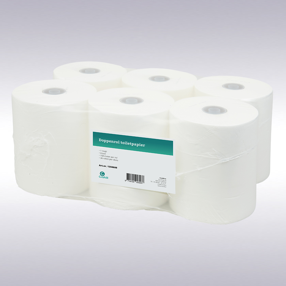 Quartz doppenrol toiletpapier, 1 laags, recycled wit, 150 meter, 36 rollen - Was artikelnummer 1350600