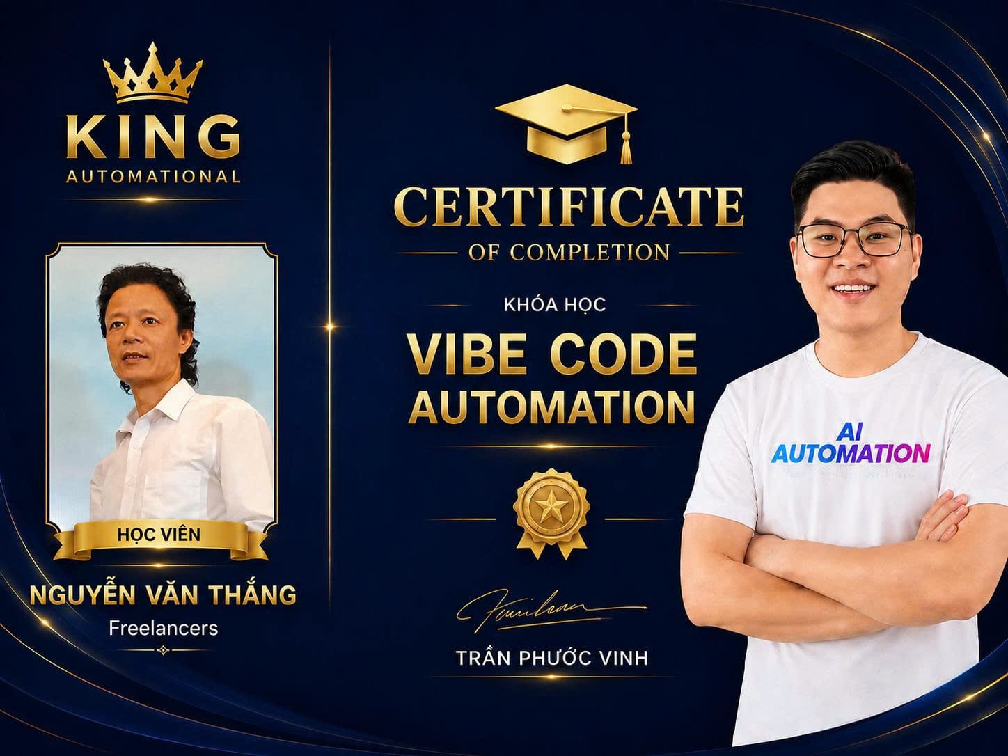 Chứng nhận học viên Nguyễn Văn Thắng