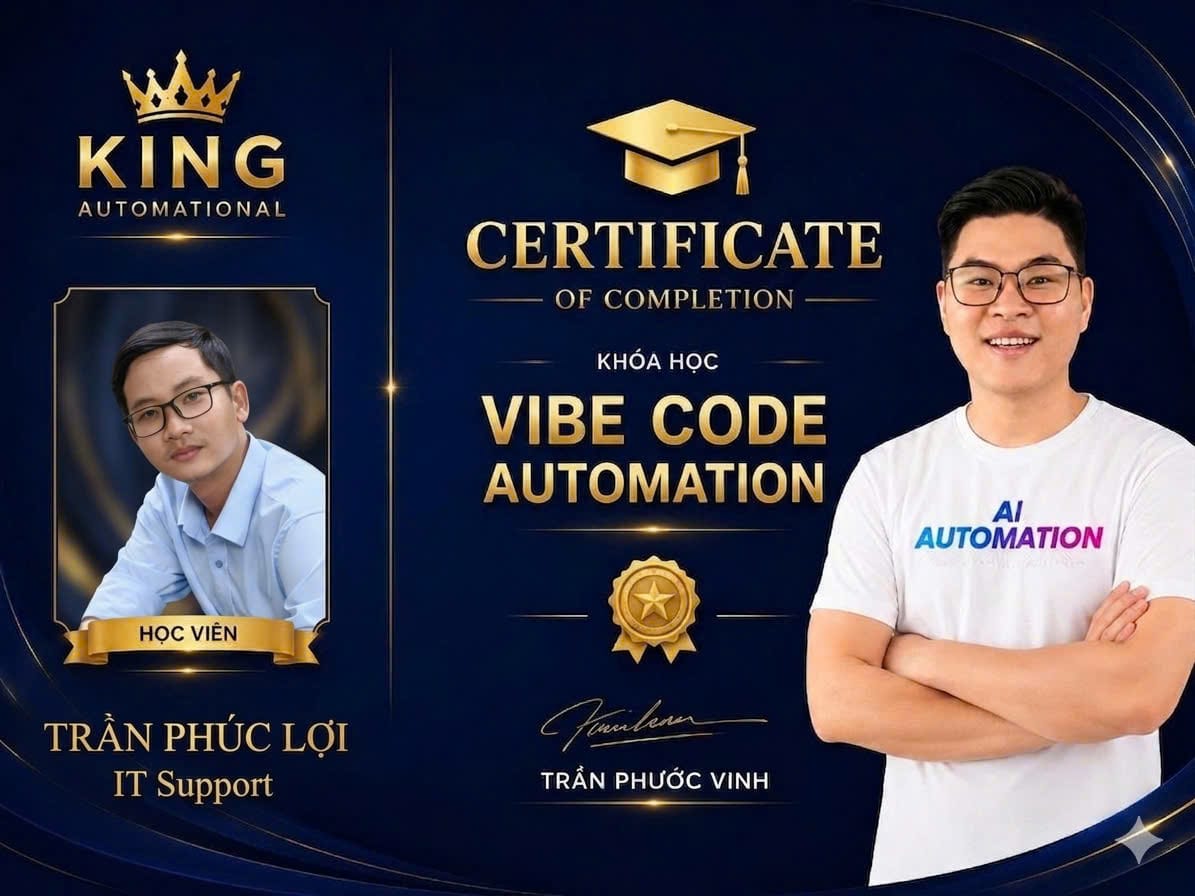 Chứng nhận học viên Trần Phúc Lợi