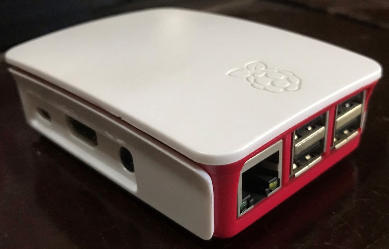 The RPI3 B+ in its original case.