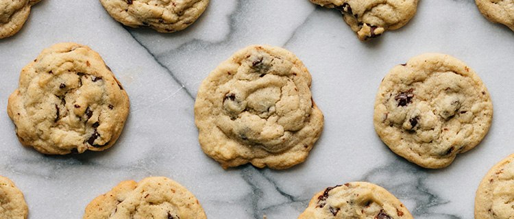 chocolate chip cookies on marble counter top