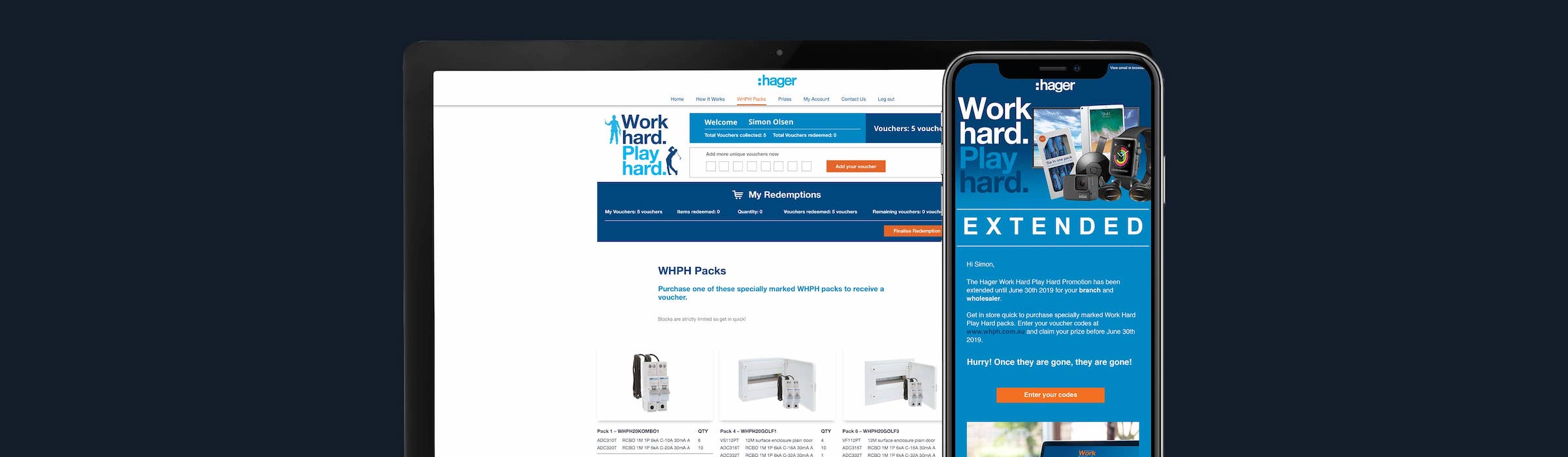 Hager promotion on laptop and phone screens