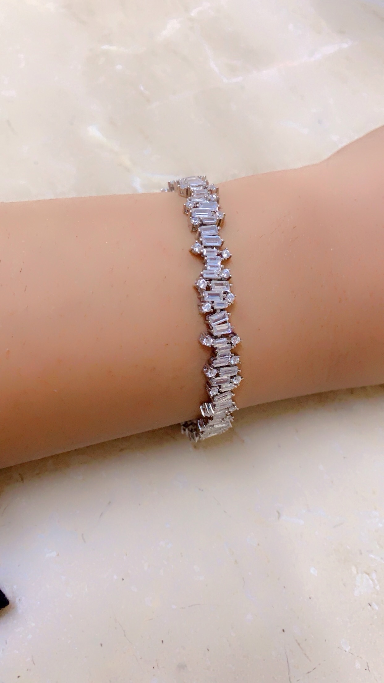 Baguette Cluster Tennis Silver Bracelet