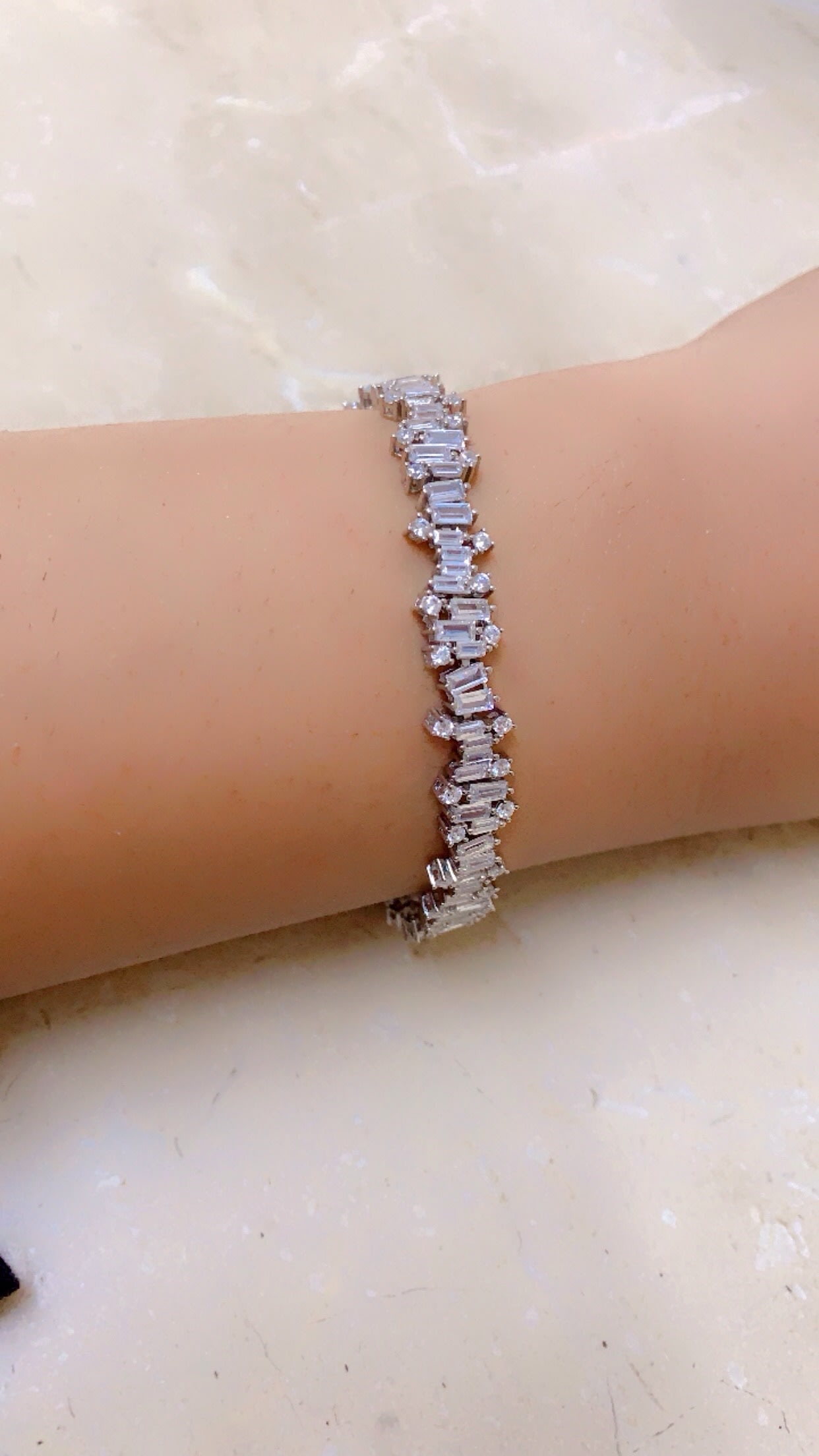 baguette-cluster-tennis-silver-bracelet
