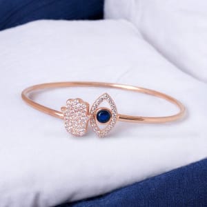Divine Aura โ Rose Gold Hamsa & Evil Eye Silver Bracelet