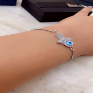 Guardian Hamsa Hand Silver Bracelet