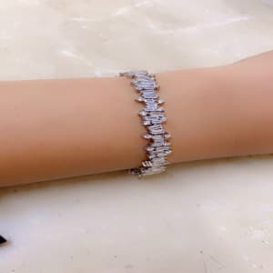 Baguette Cluster Tennis Silver Bracelet