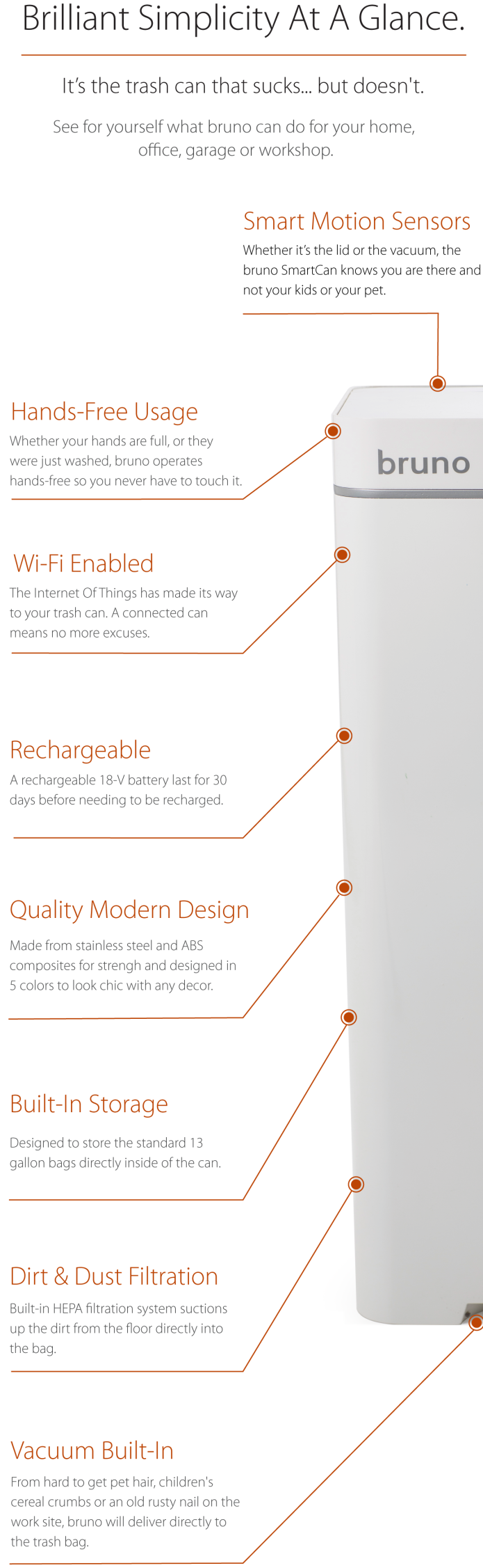 Bruno 'Smart' Trash Can With BuiltIn Vacuum. Indiegogo