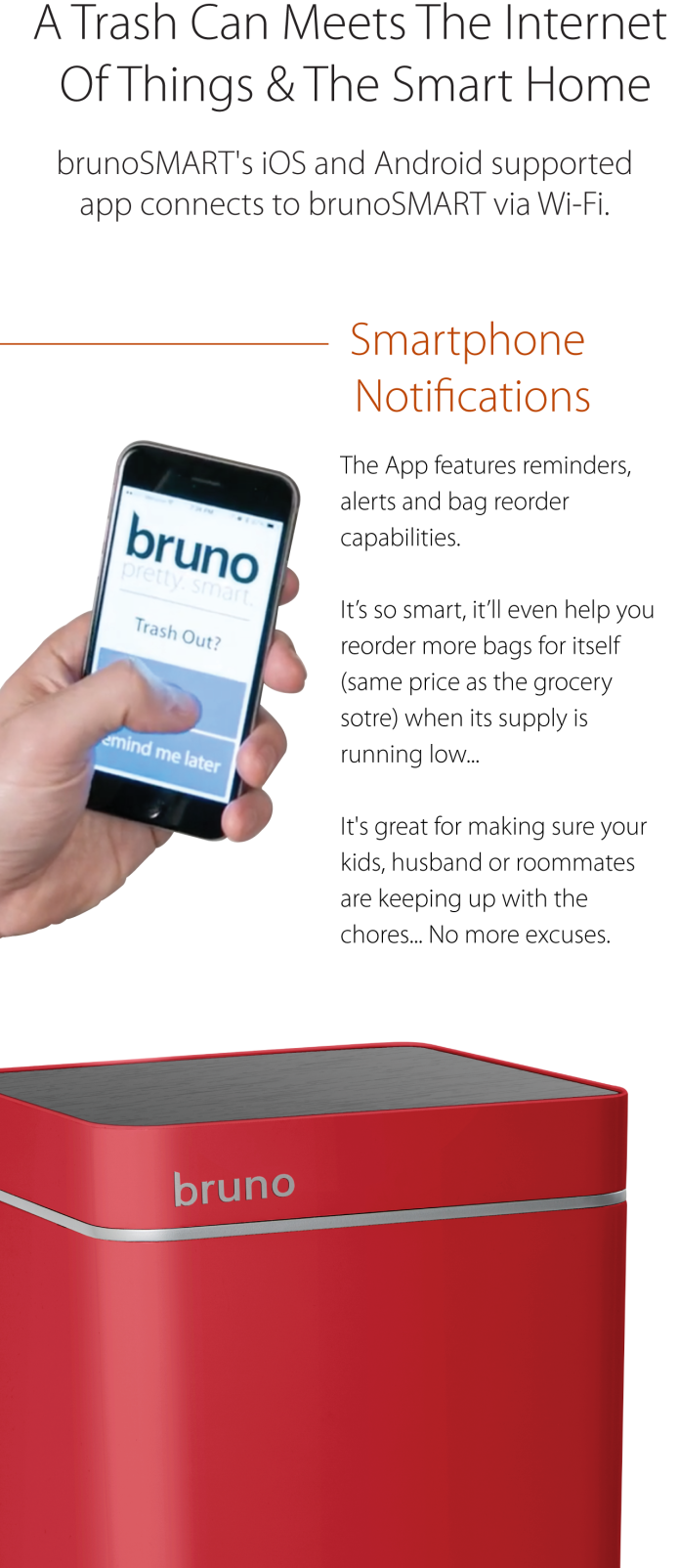 Bruno 'Smart' Trash Can With BuiltIn Vacuum. Indiegogo