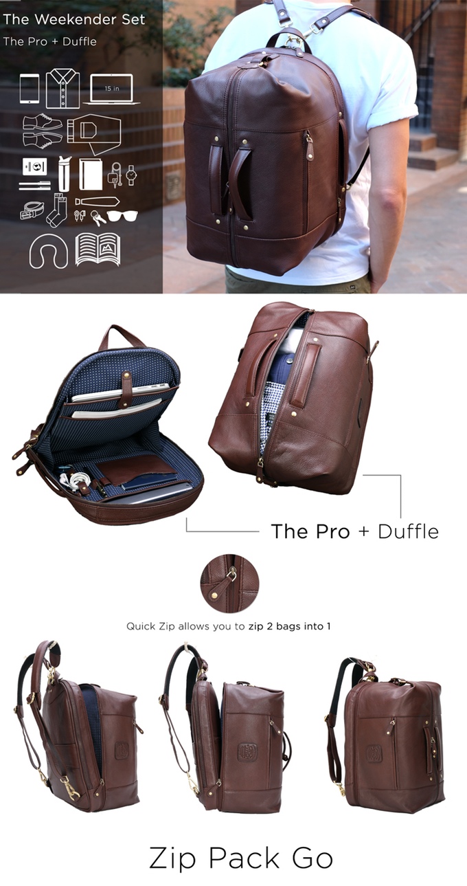 The Leather Duffle Backpack 6in1 Set Zip Pack Go Indiegogo