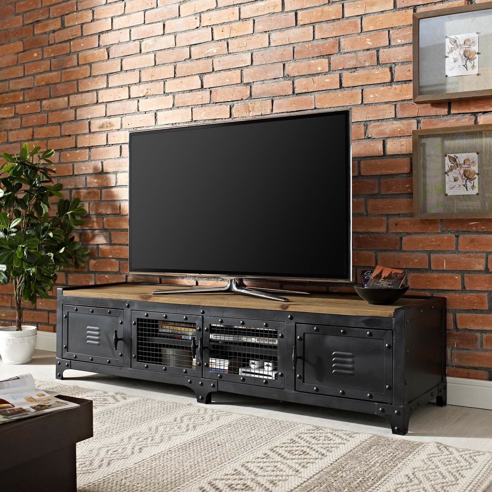 Pinewood steel metal TV stand | Source: ebay.com