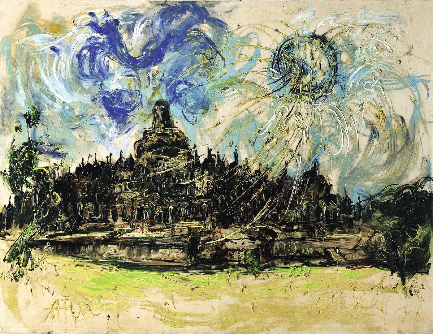 <em>Borobudur and The Sun </em>by Affandi | Source: sothebys.com