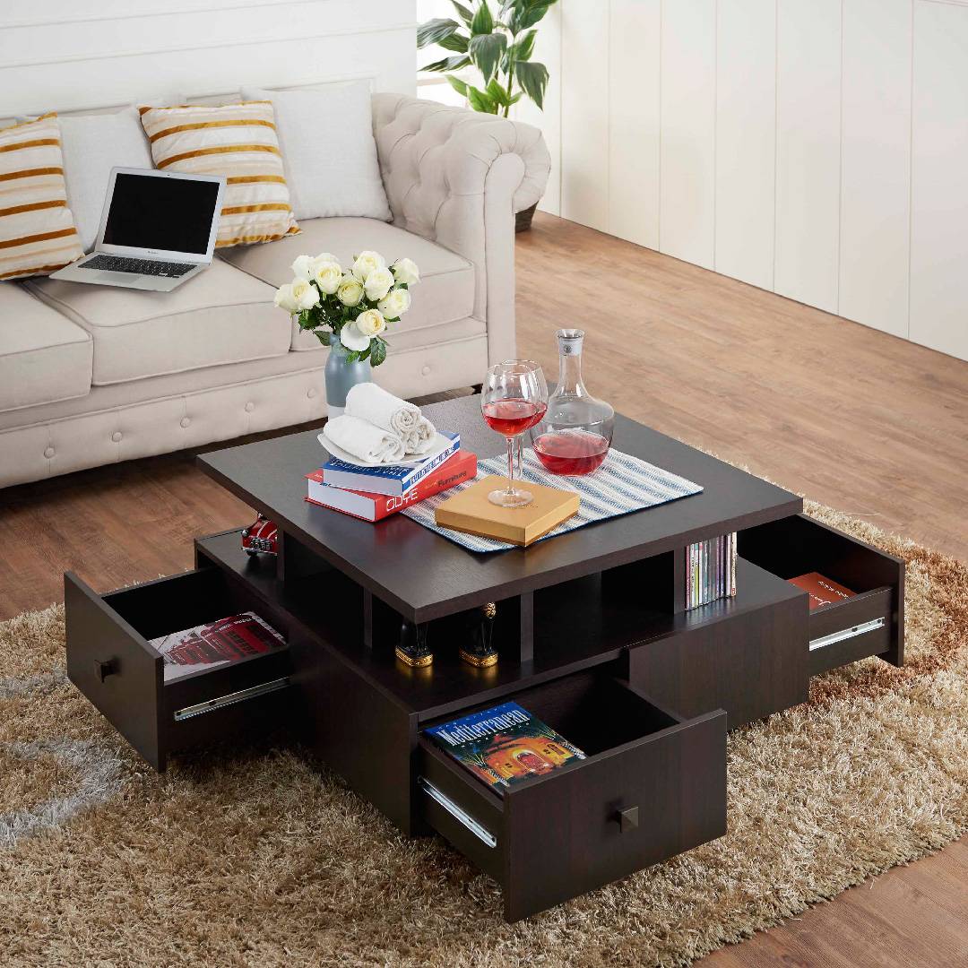 Coffee table with lots of storage spaces | Source: slicethinner.com
