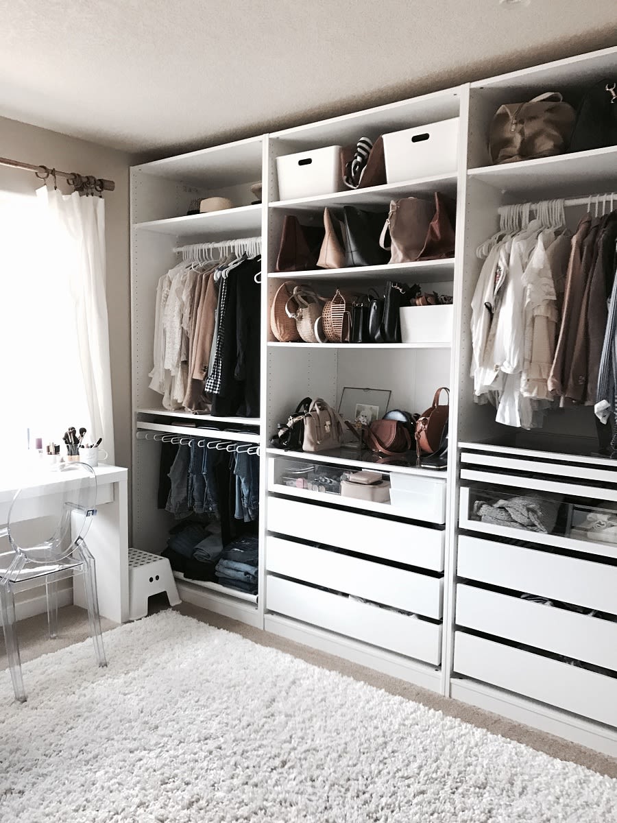 makeup vanity inside walk in closet