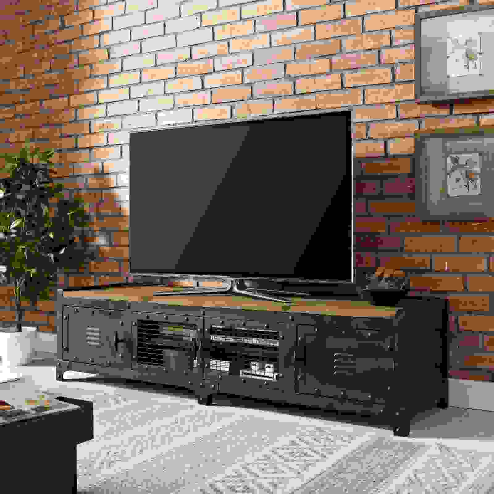 Pinewood steel metal TV stand | Source: ebay.com