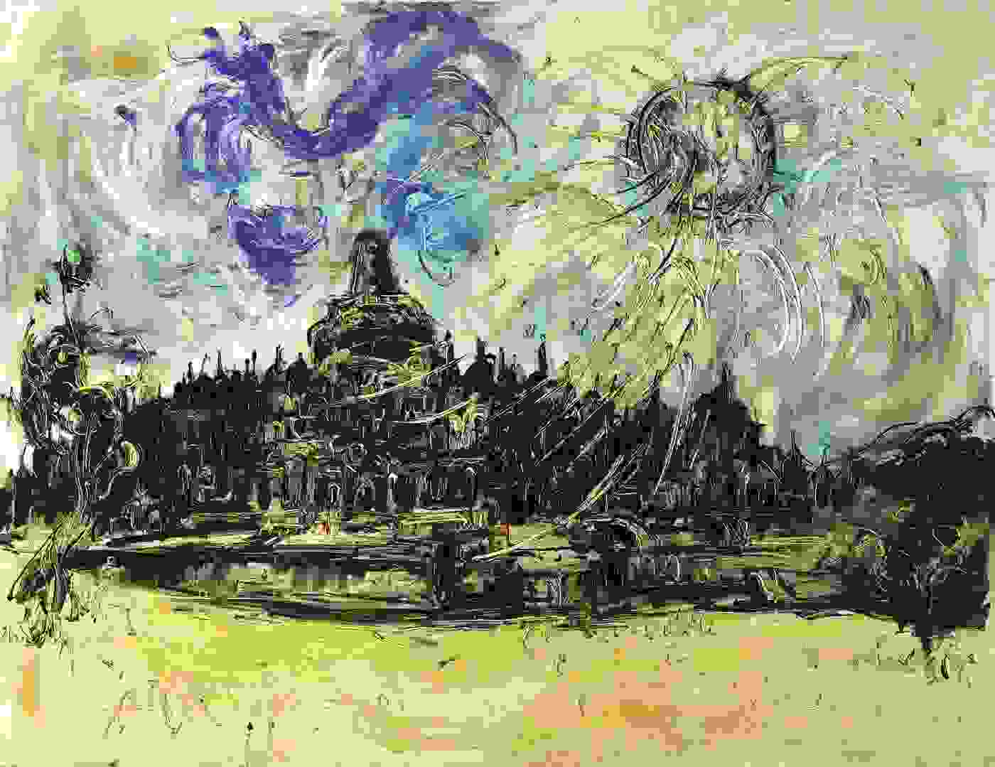 <em>Borobudur and The Sun </em>by Affandi | Source: sothebys.com