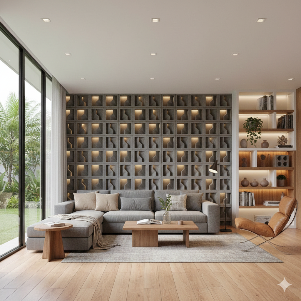 The implementation of minimalist $breeze$ $block$ on the facade of modern house architecture provides optimal ventilation and creates an aesthetically pleasing decorative roster.