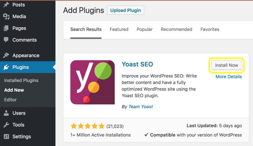 Tampilan-plugin-Yoast-SEO-di-halaman-plugin-WordPress