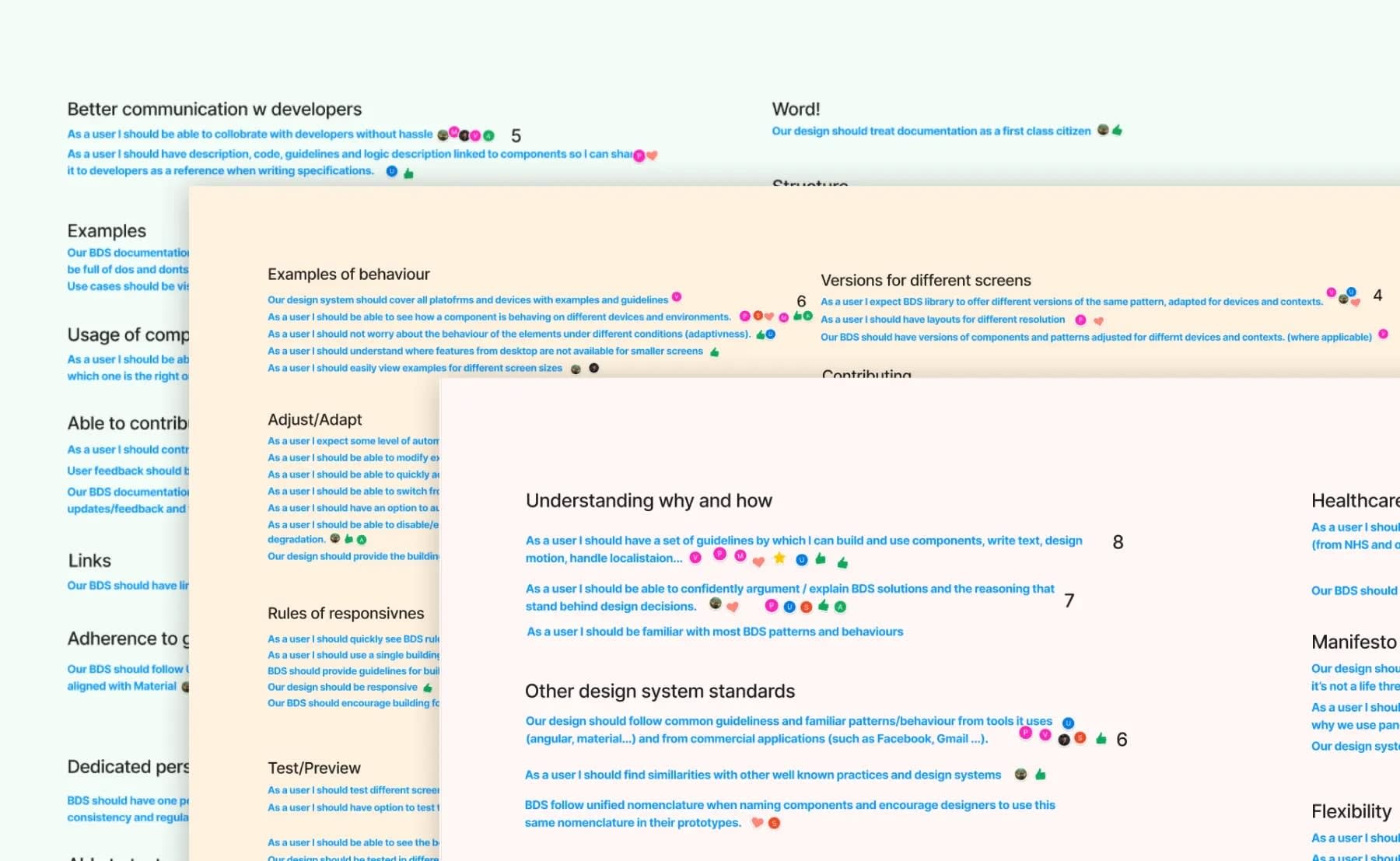 Participants voting on keyword groups during a design principles workshop.