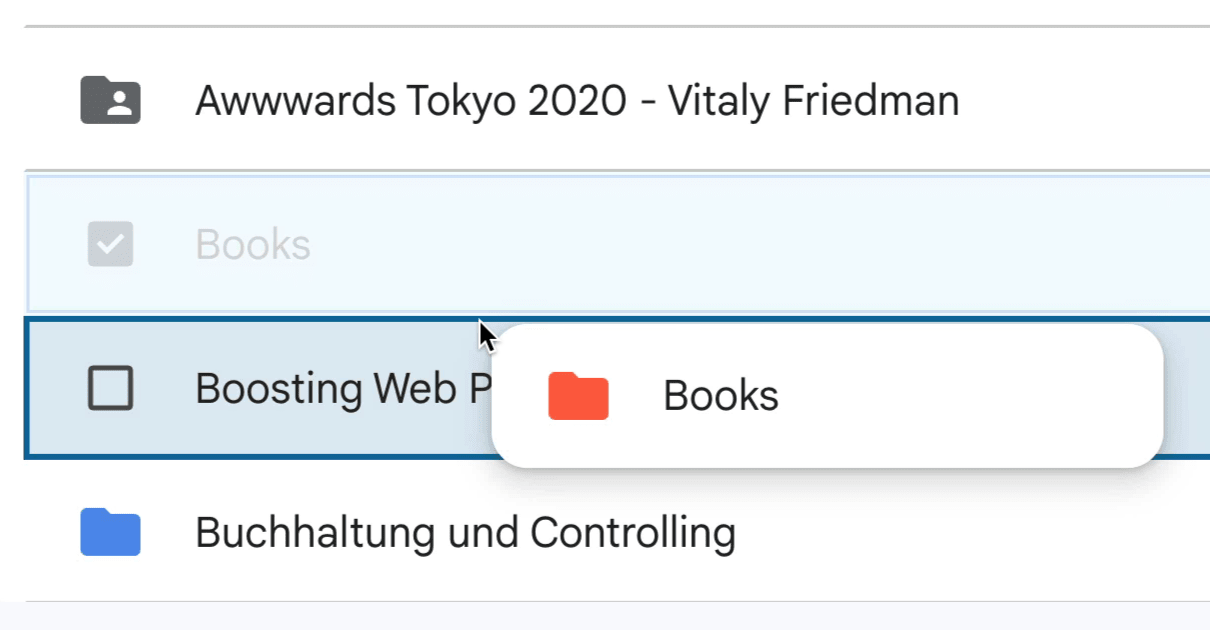 Google Drive shows where the folder used to be, what is in transit and highlight an area which would capture it once it’s dropped. No surprises here.