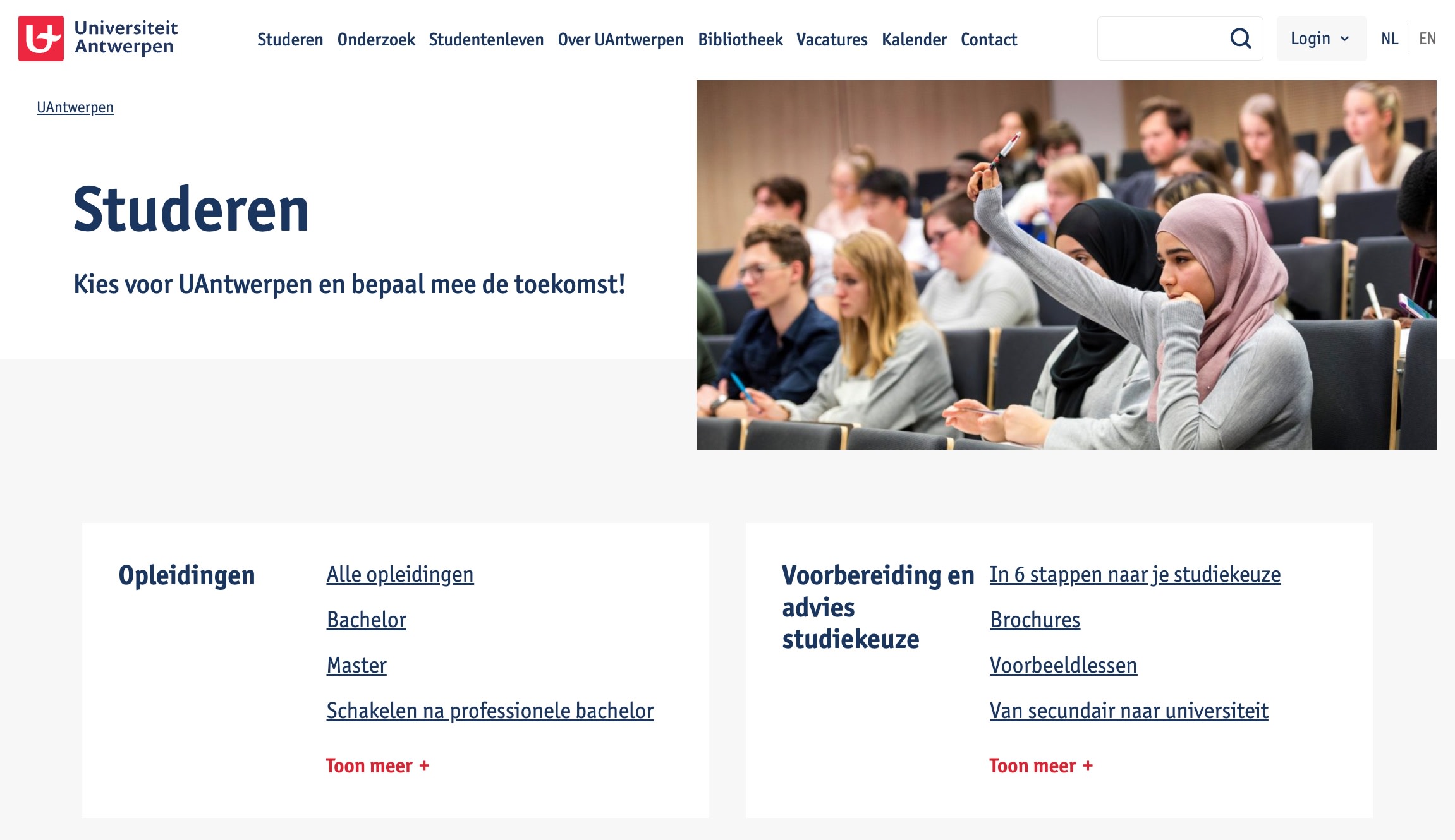 Nothing can be more clear than a list of links with clear labels, an example from the University of Antwerp homepage