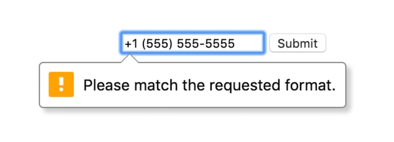 A phone number input field displaying the error message 'Please match the requested format'