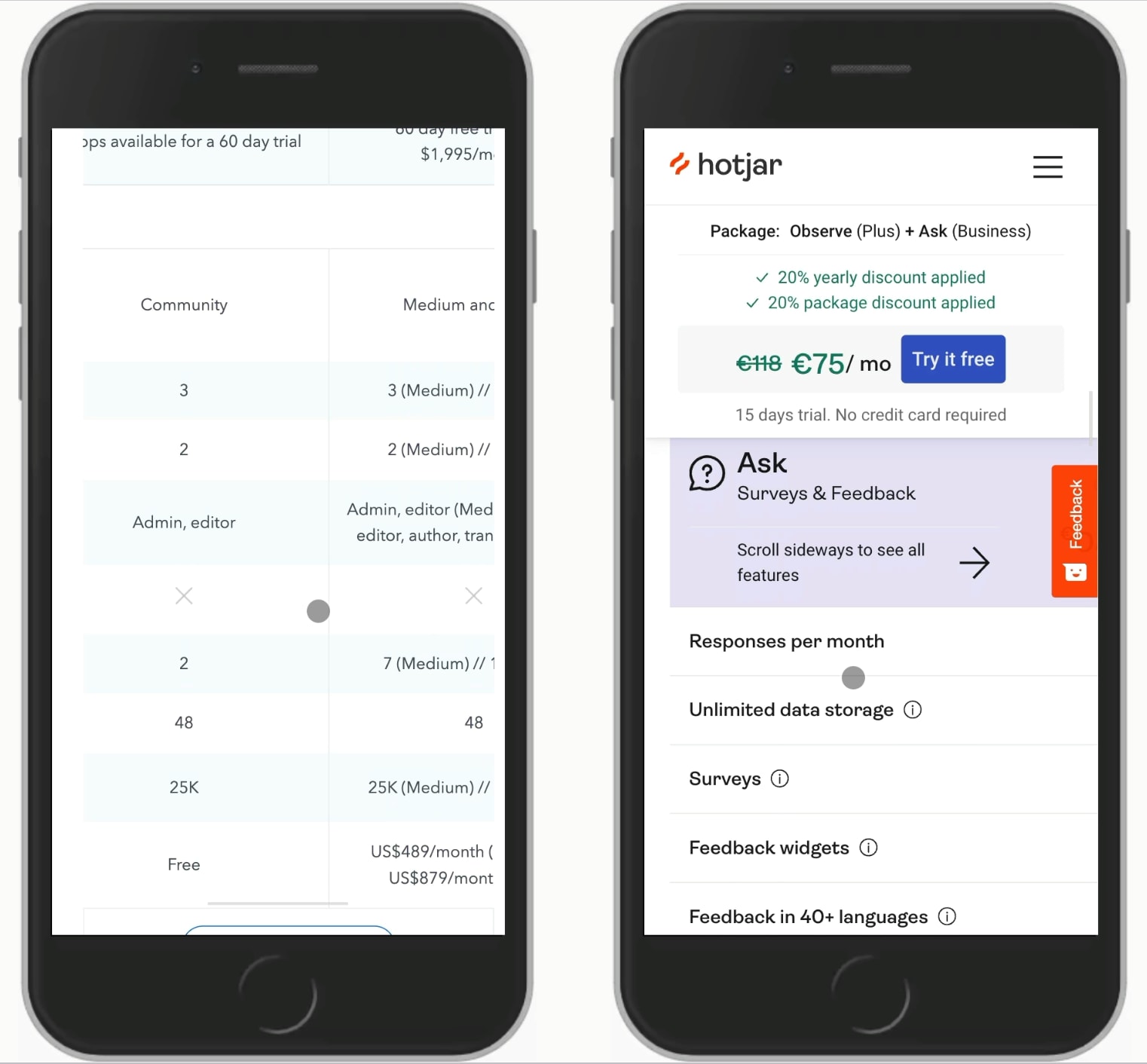 Showing a full feature comparison table can be difficult to get right