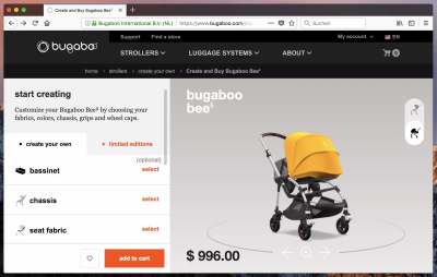 Bugaboo Configurator (with 6 to 10 options) gets everything just right.