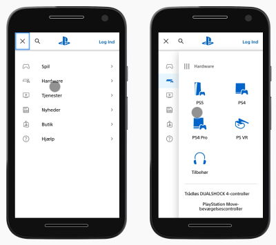 The Playstation website shows two levels of navigation at the same time