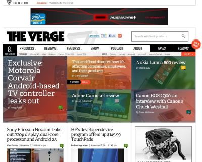 Old homepage for The Verge