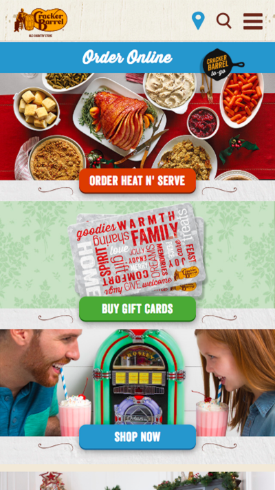 Cracker Barrel home page design