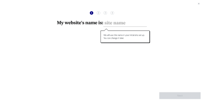 The first steo in the Elementor Cloud Website setup wizard is to add a site name